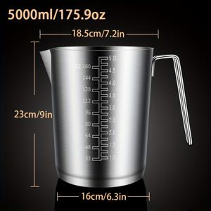 TEMU 1개 5L/175oz 대용량 스테인리스 스틸 측정 컵 손잡이 포함, 헤비듀티 우유 거품기, 양면 스케일, 커피, 소다, 우유, 물에 이상적 - 베이커리용 주방 도구, 뾰족한 컵, 차