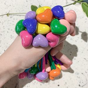 TEMU 7개 캔디 컬러 하트 & 별 비즈 헤어 타이 - 달콤한 더블 헤드 탄성 밴드, 다양한 색상 (빨강, 파랑, 초록, 노랑, 주황, 보라), 여성용 스타일리시 데이 헤어 액세서리