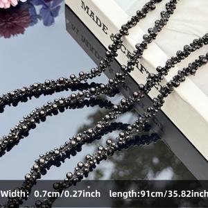 TEMU 1야드(91cm) 모조 진주 비즈 리본, 수제 비즈 라인 트림 공급품, DIY 웨딩 드레스 슬리브 커프스 및 넥라인 장식 리본, 케이크 파티 홈 플로럴 장식 리본