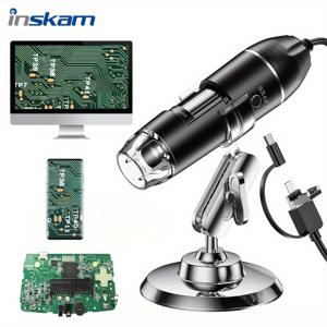 TEMU INSKAM 1600X 디지털 현미경 카메라, 200W/30W 픽셀, 3-in-1 USB 휴대용 전자 현미경, 철 및 플라스틱, 피부 감지, 곤충 관찰, 회로 검사, ≤36V