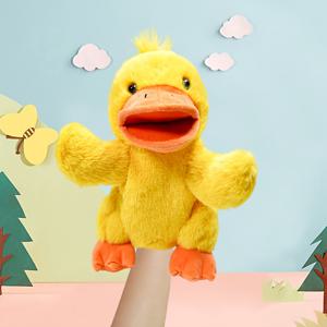 TEMU 1팩 노란 오리 인형 핸드 퍼펫 - 개와 고양이를 위한 상호작용 애완 동물 장난감, 주황색 부리 & 발이 있는 부드러운 원단, 재미있는 훈련 및 놀이 액세서리, 폭신한 질감