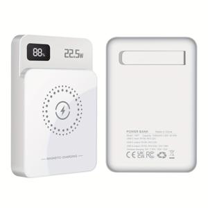 TEMU 아이폰 16/15/14/13/12/Pro/Pro Max/Plus/Mini 시리즈용 10000mAh 자석 배터리 팩, (22.5W) USB-C PD QC3.0 고속 충전, LED 디스플레이가 있는 무선 휴대용 충전기, 삼성, 태블릿용 접이식 스탠드 포함