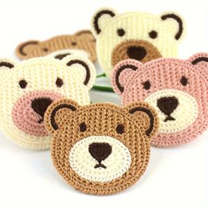 TEMU 16개 귀여운 만화 곰 자수 패치 DIY 헤어 클립 및 의류 장식용, 핑크, 브라운, 화이트 & 베이지 소재에 블랙 스티치 디테일, DIY 액세서리 | 만화 곰 디자인 | 자수 디테일