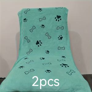 TEMU 2pcs 강력 흡수 빠른 건조 애완 동물 수건 개 & 고양이 - 부드러운 폴리에스터, 아름다운 동물 발 인쇄 디자인, 19.68x39.74 인치, 목욕 후 건조에 이상적, 파이버 수건, 충전되지 않음, 배터리 없음, 개용 수건