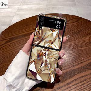 TEMU Z Flip3, Z Flip4, W23 Flip, Z Flip5, W24 Flip, Z Flip6, Z Fold2, W21, Z Fold3, W22, Z Fold4, W23, Z Fold5, W24, Z Fold6에 적합한 골든 기하학 추상 패턴 디자인, OPPO 고급, 방수, 유행하는 인조 가죽