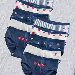 TEMU 10pcs 소녀용 파란색 줄무늬 및 딸기 