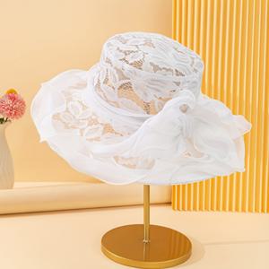 TEMU 57cm 머리둘기 - 꽃무늬가 있는 우아한 화이트 레이스 선햇, 가벼우며 접을 수 있음, 여름에 완벽한 선호도, 선호도, 세련된 머리장식 | 꽃무늬 햇 | 내구성 있는 머리장식, 선햇