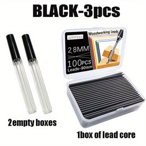 TEMU 대용량 2.8mm 목공 기계적 연필, 교체 가능한 연필 연 100/박스, 2개의 하위 포장 상자, 검정색, 빨간색, 노란색 연필 목공 마킹 및 그리는 미세한 쓰기 도구 (연필 1박스 + 2개의 빈 상자)