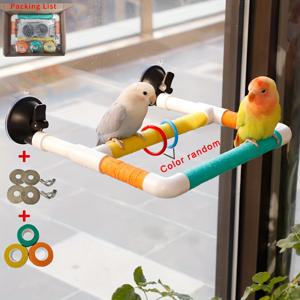 TEMU 다기능 새 퍼치, 유연한 밴드, PVC, 드릴 없음, 유리/타일/마블 표면용 흡입 컵 디자인, 새 활동 공간 확장 및 교체 가능한 컬러풀 밴드 포함, 파로트, 코카티엘 및 부디지용 이상적인 플레이 가이ム | 생동감 있는 퍼치 | 내구성 있는 구조, 새 장난감