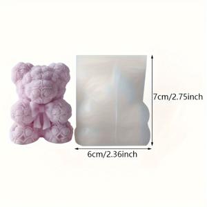 TEMU 1pc 3D 로즈 베어 실리콘 모양, 향기 아로마 테라피 캔들 및 샴푸 만들기 - 쉽게 청소, DIY 레진 공예 및 홈 데코 - 데이 선물 및 휴일 장식, 베어 모양 아로마 테라피 캔들 만들기 | 꽃 장식 디자인 | 내구성 실리콘, 캔들 만들기 용품