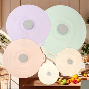 TEMU 5pcs/6pcs 열 저항 실리콘 식품 보존 뚜껑, 다양한 색상, 그릇, 컵, 접시, 전자레인지, 오븐, 냉장고, 식기세척기, 청소하기 쉽고, 4