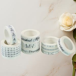TEMU 9pcs 우아한 날짜 및 요일 종이 테이프 롤, 꽃과 스크립트 디자인을 갖춘 접착력 있는 캘린더 장식, 일기 및 플래너를 위한 간편한 사용, 남은 잔여물 없음, 일기 정리 | 꽃 무늬 | 테이프, 일기 장식