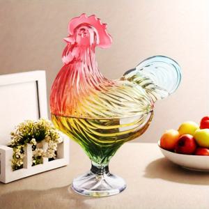 TEMU 1pc 화려한 닭 모양 유리 밀봉 주머니 - 아름다운 캔디 용기, 플립 탑 뚜껑이 있는 다용도 재사용 가능한 보관함, 가정 장식 및 주방 정리에 이상적, 장식용 주머니 | 예술적인 디자인 | 투명 유리 주머니