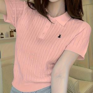 TEMU 여성 캐주얼 폴로 셔츠, 토끼 자수 - 화이트, 반팔, 버튼업, 루즈핏, 여름 상의, 캐주얼 의상, 캐주얼 여름 상의 | 자수 셔츠 | 질감