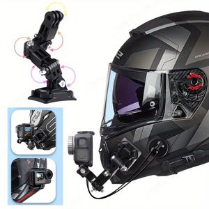 TEMU 조절 가능한 헬멧 턱 마운트 - DJI 액션 카메라 호환 (모델 9, 7, 5, 6 등) - 배터리 불필요, 무선 연결, 안전한 고정, 컨트롤 쉬운 접근, 모바일 카메라 거치대
