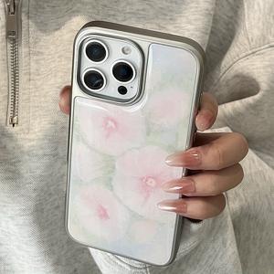 TEMU 오일 페인팅 소프트 꽃 레진 하드 쉘 아이폰 15 프로 맥스 폰 케이스, 아이폰 16 에폭시, 아이폰 13 전기 도금, 아름다운 아이폰 16 프로에 적합합니다.
