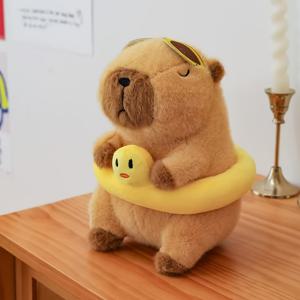 TEMU 【화려한 룩】파티 모자와 리본 넥타이가 달린 귀여운 카피바라 인형 - 모든 개 품종을 위한 부드러운 봉제 동물, 완벽한 실내 놀이 친구, 강아지 및 개를 위한 갈색 만화 디자인