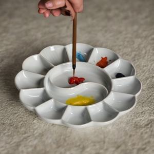 TEMU 원팩 클래식 스타일 팔레트, 크기 16cm, 도자기 소재, 14색상 홈 포함, 내구성 있음, 비접착, 세척 용이, 수채화, 아크릴, 유화 및 과슈에 적합, 전기가 필요 없음, 축제 및 파티용 선물로 이상적
