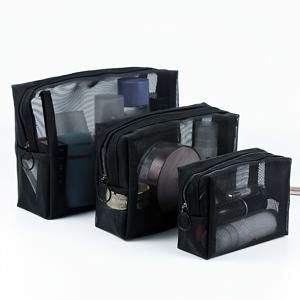 TEMU 3pcs 세트 메시 코스메틱 포켓, 대용량, 여행 메이크업 정리함, 향수 없음, 남성/여성용, 인쇄 없음, 데이, 카니발, 세인트 패트릭 데이, 학교로 돌아가는 선물 - 블랙 폴리에스터 포켓, 지퍼 잠금, 캠핑 필수품|지퍼 포켓|내구성 있는 직물