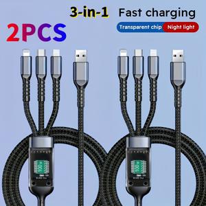 TEMU 아이폰 14/13, 삼성, 샤오미용 2개 3-in-1 USB-C to MicroUSB 충전 케이블 패키지 - 내구성 및 고성능, 데이터 전송 없음, 10-20W 출력, 라운드 패브릭 케이블, 충전기 액세서리, KADIXI