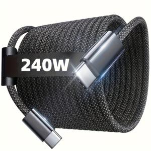 TEMU 240W USB-C to USB-C 케이블 3개 세트, 6.6ft/10ft 나일론 브레이드, PD3.1 고속 충전 지원, 240W 고속 충전, iPhone 16/15 Pro Max, Galaxy S25/S24, MacBook Pro/Air, iPad Pro, Dell XPS와 호환