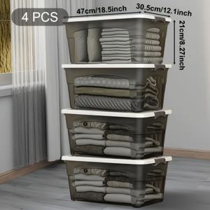 TEMU 4pcs 뚜껑과 손잡이가 있는 스택 가능한 보관함 세트, 크리스마스 장식품, 옷장, 차 트렁크, 책, 욕실 용품 정리용 다목적 멀티 사이즈 오거나이저