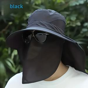 TEMU 조절 가능한 스트랩이 있는 와이드 브림 남녀공용 낚시 모자 - 블랙, 통기성이 좋은 소재, 해변, 사이클링, 야외 활동에 이상적, 야외 장비 | 조절 가능한 헤드기어 | 내구성이 뛰어난 헤드기어