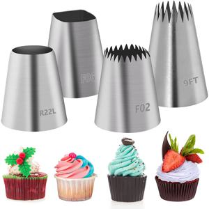 TEMU 4Pcs 대형 파이핑 팁 세트, 페스트리 팁 세트 케이크 장식 아이싱 파이핑 팁 세트 프로스팅 팁 세트 케이크 파이핑 노즐 팁 키트 스퀘어 라운드 아이싱 파이핑 팁 장식 튜브 세트, 베이킹 도구, 주방 가제트