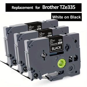 TEMU 3 팩 Tze Tz 테이프 12mm 0.47 Brother P-Touch TZe-335 TZe335 TZ-335 TZ335 테이프 Ptouch PT D210 D200 D220 D610, 1/2 ''X 26.2ft 흰색 검정색에 호환되는 적층 검정색 테이프