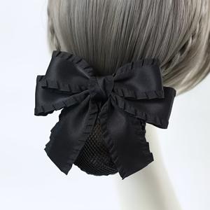 TEMU 1pc 우아한 웨이브 러플 보우 헤어 네트 여성용, 폴리에스테르 스판덱스 헤어 액세서리, 손 세탁 가능, 깃털 없음, 비전기, 업도용 테마, 간호사, 항공사, 은행, 사무실 사용용