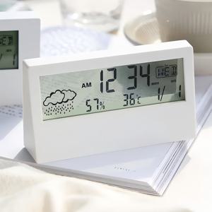 TEMU 날씨, 온도 및 습도 표시 기능이 있는 무소음 LED 디지털 시계 - 배터리 구동 책상 알람, 달력 기능, 투명 디자인 홈 데코용