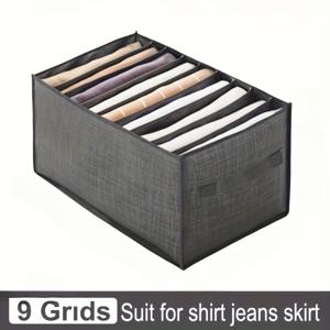 TEMU 청바지와 티셔츠를 위한 접이식 9칸 옷장 정리함, 편리한 손잡이가 있는 공간 절약형 직물 보관 상자, 회색, 수건, 셔츠 등을 접고 정리하기에 완벽하며, 의류 정리용