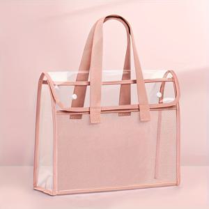 TEMU 1pc 대형 투명 파일 폴더, 다중 구획이 있는, 학교, 사무실 및 가정용 정리용 내구성 있는 PVC 문서 가방, A4 종이, 태블릿, 책 및 용품을 수용하는 휴대용 및 실용적인 디자인, 책상용 파일 정리기, 학교용품, 투명 콘텐츠 디자인