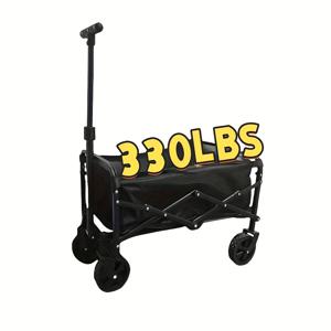 TEMU 600파운드 용량의 헤비듀티 접이식 카트 - 전지대용 휠, 측면 포켓 및 안전 스트랩, 해변, 잔디밭, 스포츠, 캠핑에 이상적 - 블랙 메탈과 플라스틱의 마차, 롤링 스토리지 카트