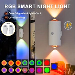 TEMU 2-팩 USB 충전식 LED 야간 조명, 모션 센서, RGB 그라데이션 벽등, 조광 가능 실내 자석 사다리 조명, 현관, 침대 옆, 책상, 옷장, 비상 - 버튼 제어, ≤36V, 1500mAh 리튬 배터리