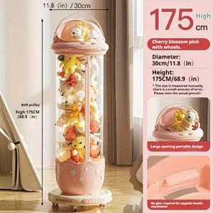TEMU 1pc 투명한 둥근 인형 보관용품 바구니, 바퀴가 달린 다용도 지퍼 스타일 - 가정용 정리 솔루션으로도 사용 가능, 생일 및 휴일 선물로도 사용 가능