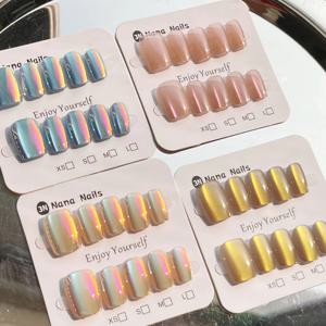TEMU 40개 전기도금 고급형 캣아이 - 일상용 라이트 컬러 화이트 인조 네일 4pcs 세트