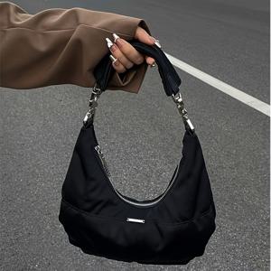 TEMU 1pc 블랙 나일론 토트 백, 여성용 빈티지 스타일 조절 가능한 스트랩 크로스바디 숄더 백, 캐주얼 패션 액세서리, 캐주얼 패션 백 | 디자인 | 내구성 있는 나일론 소재, 토트 백|토트백|미니크로스백|에코백