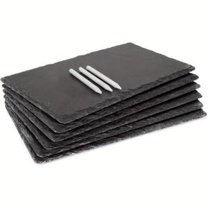 TEMU Dofiki 6pcs 검은 석재 치즈 보드 5.9X9.8 인치 (약 150X250Mm)로 측정됩니다. 3pcs chalk가 포함되어 있으며, 주방 식사 파티에 적합하며, 케이크, 과일, 고기, 애플리케이션, 건조 과일을 표시할 수 있습니다.