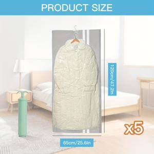 TEMU 5pcs Duraokoon 걸이형 진공 보관 가방, 중량용 후크가 있는 공간 절약 옷장 정리함, 360° 회전, 옷, 정장 및 자켓, 손펌프, 지퍼 클로저, 옷 정리 보관