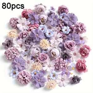 TEMU SERRA FLORA 80pcs 보라색 인공 꽃 세트 - 실크 다이즈, 장미 및 수선화 - 홈 데코, 데이, 어머니의 날 및 졸업을 위한 - 용기 포함되지 않음, 꽃 장식