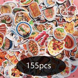 TEMU 155pcs 음식 레시피 스티커 - 중국, 한국, 일본 요리 - DIY 저널 및 플래너 데칼, 스크랩북, 폰/태블릿/냉장고 장식 - 종이, 불규칙한 모양, 자체 접착