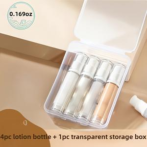 TEMU 5개 누출 방지, 재사용 가능한 리필 병 - BPA 프리 5ml 로션 및 스프레이 병 세트, 피부 관리, 화장품 및 여행 필수품에 적합 - 투명 저장 케이스가 포함되어 집, 여행 및 캠핑 사용에 완벽합니다. 여행 필수품 정리함|밀도 저장 케이스|안전한 병 닫기, 여행용 병 크기