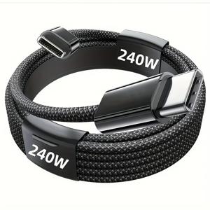 TEMU 맥북 에어용 USB C to USB C, 최대 240W 고속 충전 케이블, 애플 아이폰 시리즈 및 화웨이 폰 최대 120W 지원, 약 6.6피트(2.0미터) USB-C to USB-C 데이터 케이블, 맥북 프로/맥북 에어/iPad Pro 12.9인치/아이폰 15/프로 맥스/플러스/갤럭시 S23 호환, 140W/65W/60W 사용 가능