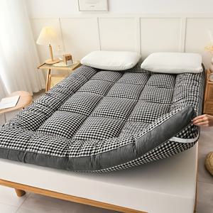 TEMU 1개 부드럽고 따뜻한 매트리스 프린트 체크무늬 일본식 futon, 접이식, 바닥용, 타타미에 적합, 사계절 내내 편안함, 가을과 겨울