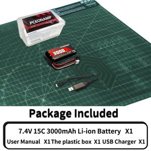 TEMU SM-2P 플러그가 있는 PCEONAMP 3000mAh 2S1P 배터리 7.4V 리튬 이온 배터리, 대부분의 원격 제어 자동차 트럭 보트에 적합한 충전식 RC 카 배터리와 함께 2개의 USB 충전기 포함
