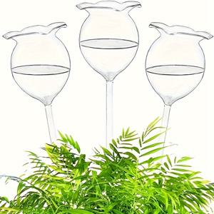 TEMU 3pcs, 식물 Waterer 전구 자체 급수 글로브 스테이크, 손으로 불어 투명 유리 식물 물 Drippers, 장미 꽃, 실내 및 실외 식물을위한 자동 관개 화분 삽입