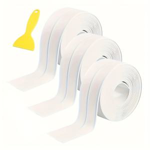 TEMU 3개 세트 자체 접착 PVC 코킹 스트립, 각 33피트, 샤워실, 주방, 욕실 및 코너 장식용 방수 실란트 테이프 - 노란색 코킹 도구 포함, 폭 1.5인치