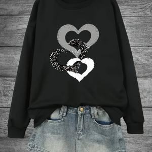 TEMU 세계적인 디자인을 가진 캐주얼 풀오버 스웨트셔츠 - 폴리에스터, 크루 넥, 약간의 스트레치, 모든 계절, 니트 소재, 250g/m²