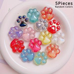 TEMU 5개 아크릴 컬러풀 투명 귀여운 고양이 발 모양 비즈, DIY 혼합 색상 고양이 발 모양 비즈 장식, DIY 팔찌 모바일 폰 체인 키 펜던트 만들기 재료 액세서리 루스 비즈